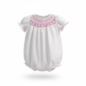 NWT Edgehill Collection Baby Bubble Romper – White with Pink or Blue Embroidered